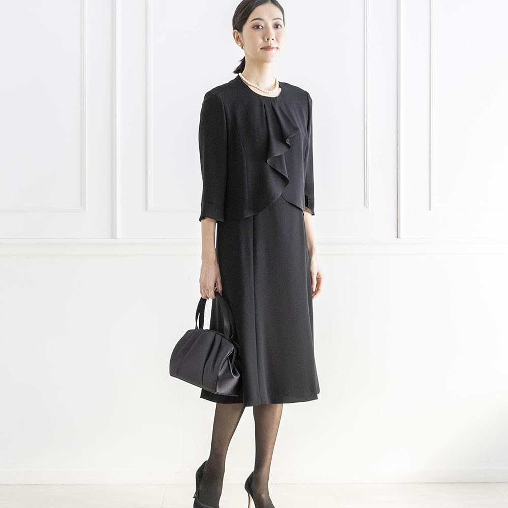♡美品東京ソワール 盛夏用の前開き機能付きブラックフォーマルワンピース13号 Yukiko Kimijima 喪服 レディース ブラックフォーマル 東京